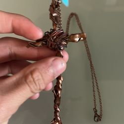 Copper Twisted Metal Cross Necklace