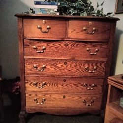 Antique Furniture Hutch With Mirror Oak Beautiful $500 Large Table Eight Chairs Two Leaves Only One Showing In Picture Dark Oak Very Very Heavy $2,500