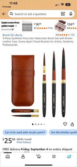 EG Liberty 3-Piece Watercolor Brush Set with Leather Case