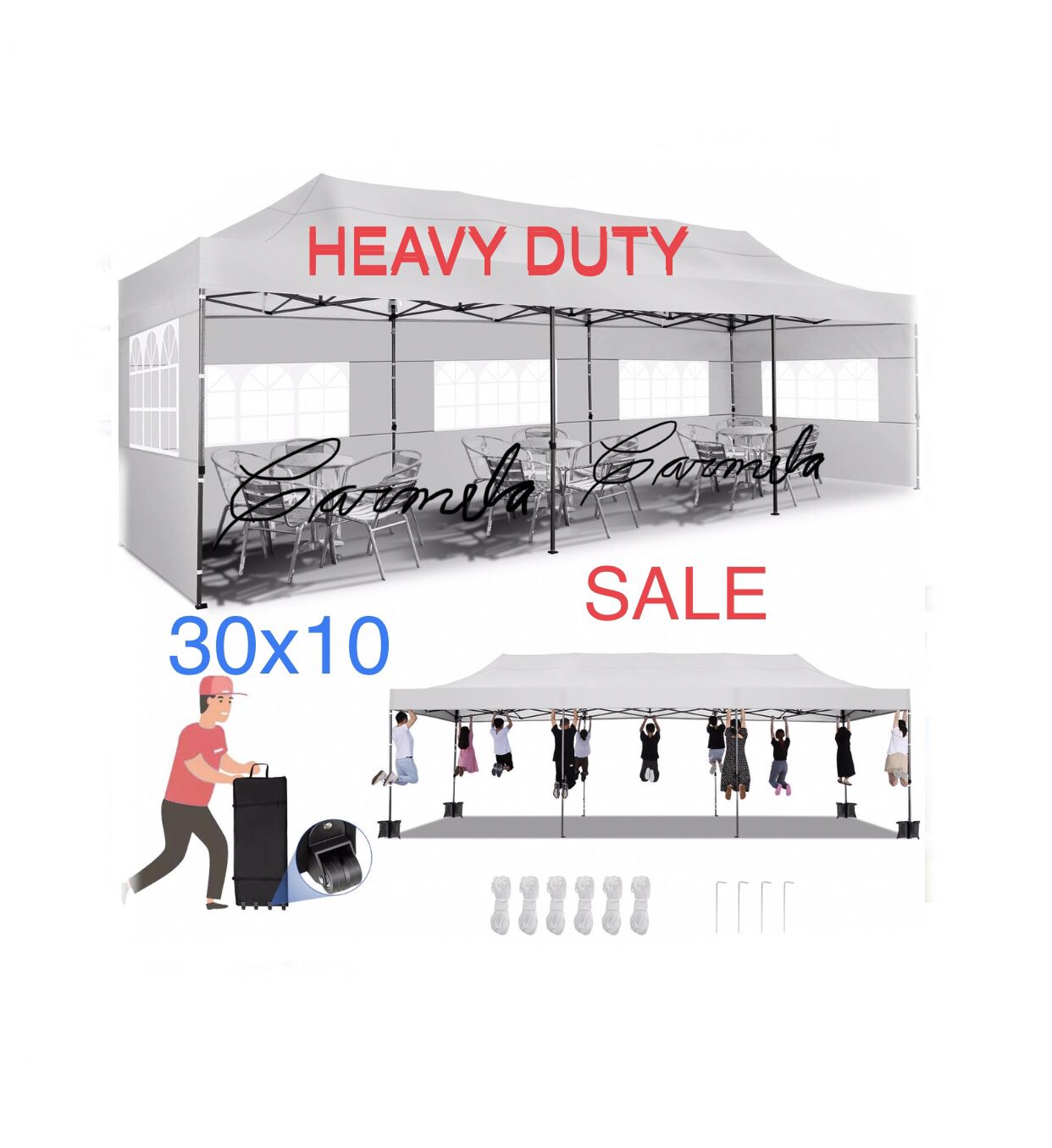 10x30 HEAVY DUTY Pop up  Canopy with 8sidewalls Commercial  Tent UPF 50+ All Weather Waterproof Outdoor Wedding Party Tents Canopy Gazebo Roller Bag 