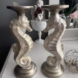 Seahorse Mother Of Pearl/gold Set of pillar candle homdelders