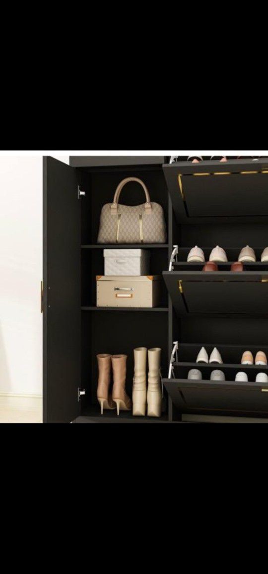Homsee Wide Shoes Storage Cabinet With 5 Drawers, 6 Shelves & Door 3 Tier Wood Shoe Rack  