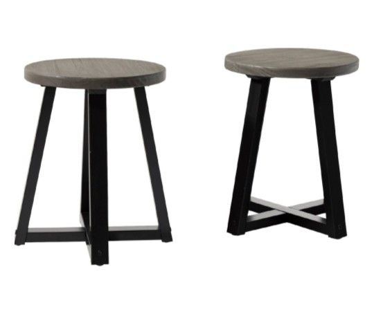 Walker Edison 18" Kitchen Stool in Distressed Grey & Black Wood (Set of 2)