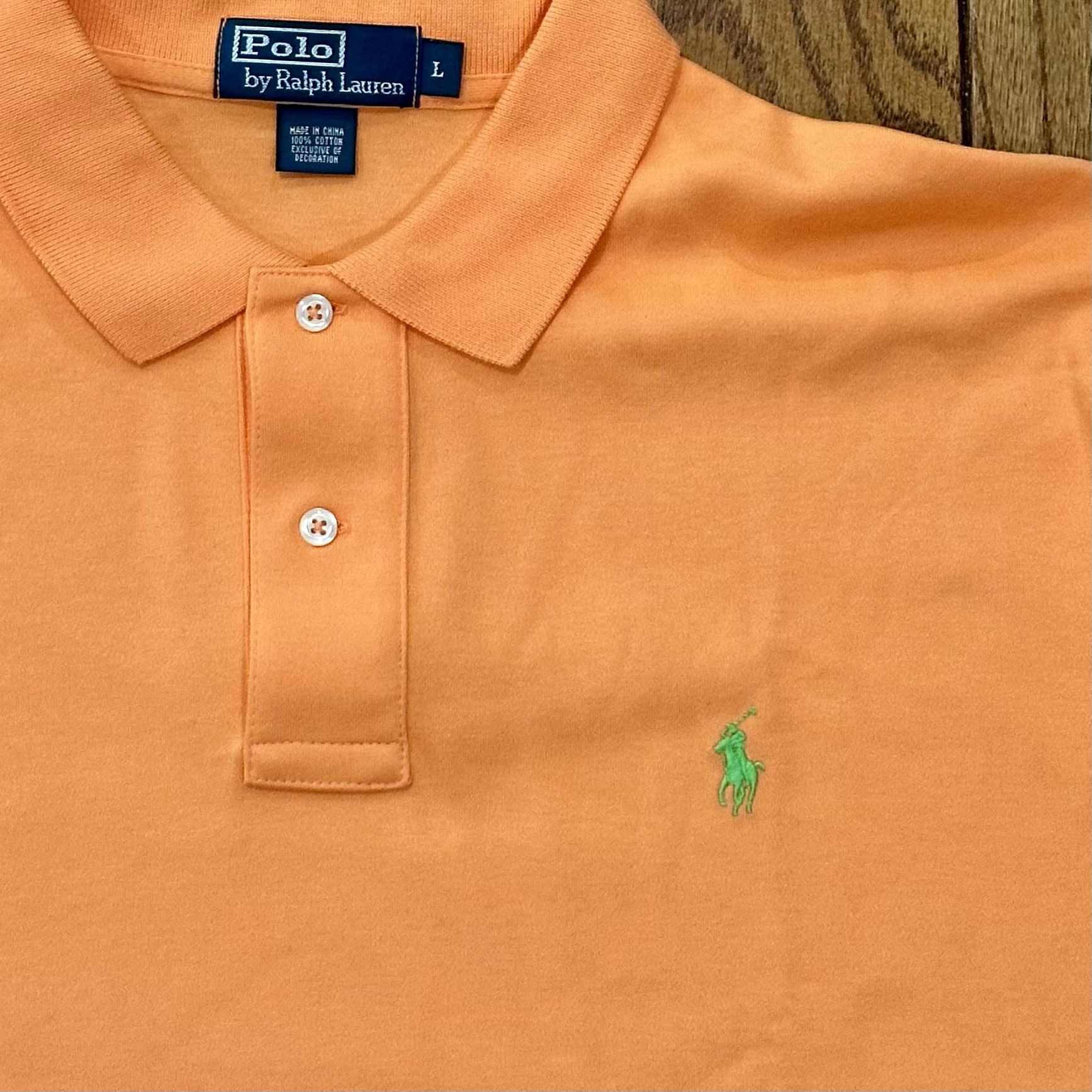 Men’s LARGE Ralph Lauren POLO Short Sleeve Collard Collar Button Dress Work Shirt L LRG - ORANGE