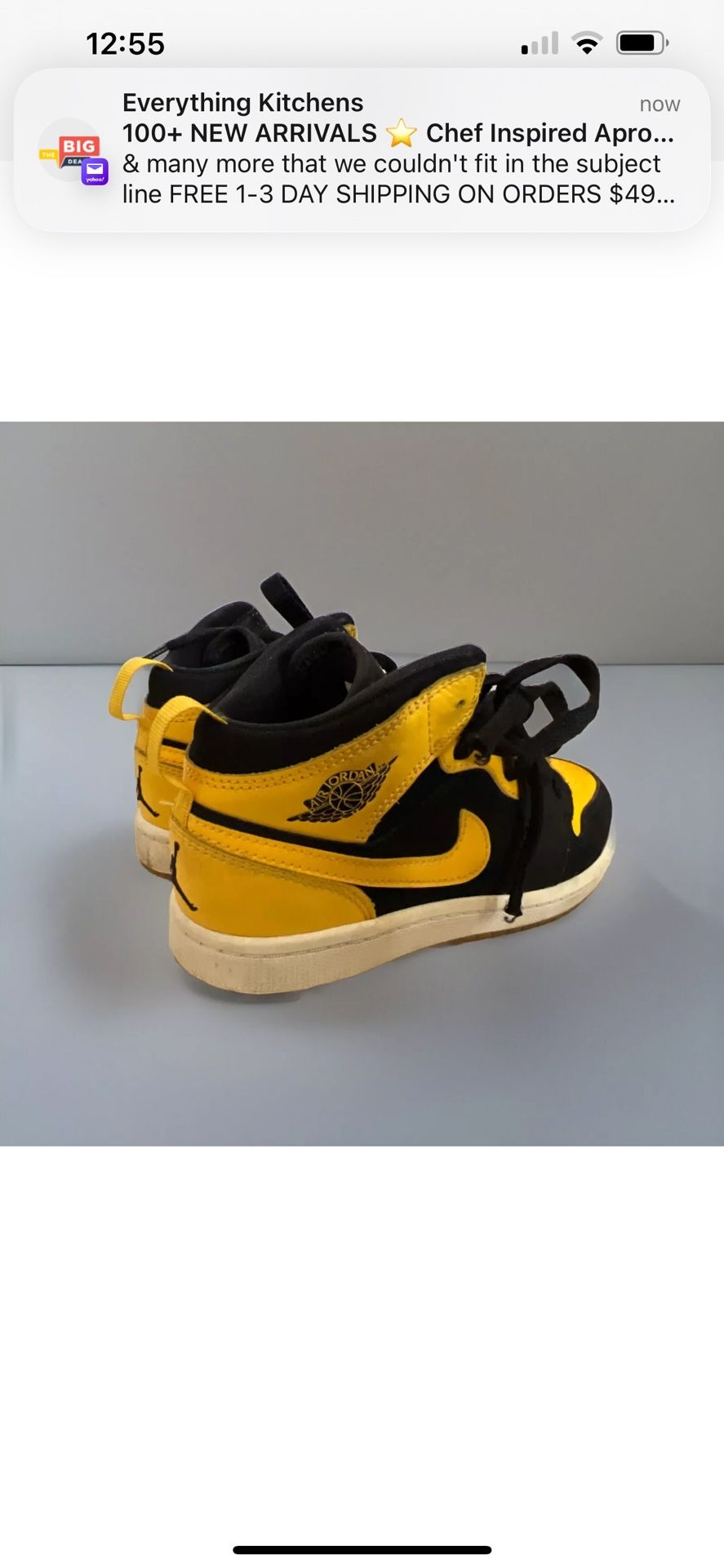 Nike Air Jordan 1 Mid Reverse New Love Black Yellow Kids Size 1Y Boys shoes