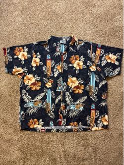 Hwy 1 Hawaiian Tropical Surf Tiki Print Down Shirt Size XXL Vintage Made In USA