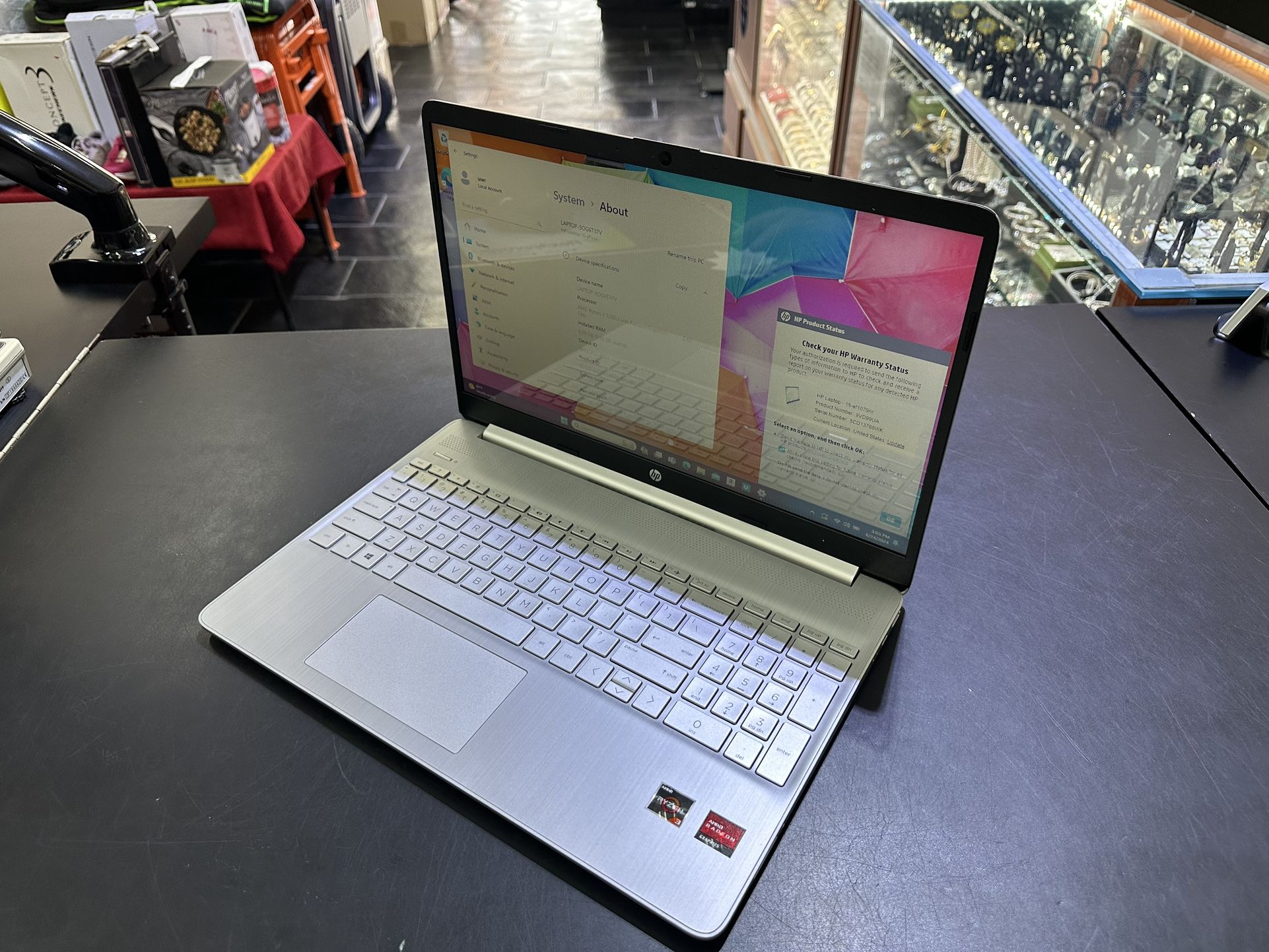 HP 15-EF1079 15.6” Laptop Ryzen3/8GB/256GB