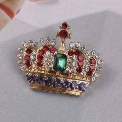 Brand New Elegant Vintage Crystal & Rhinestone Crown Design Brooch Pin