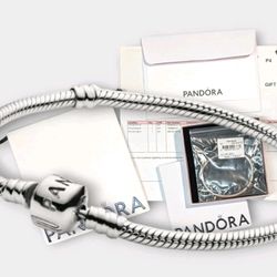 New PANDORA Moments Barrel Clasp Snake Chain Silver Bracelet 8.3"