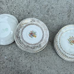 Antique Small Flower Plates Some 22 K Gold Trimmed 33 Total