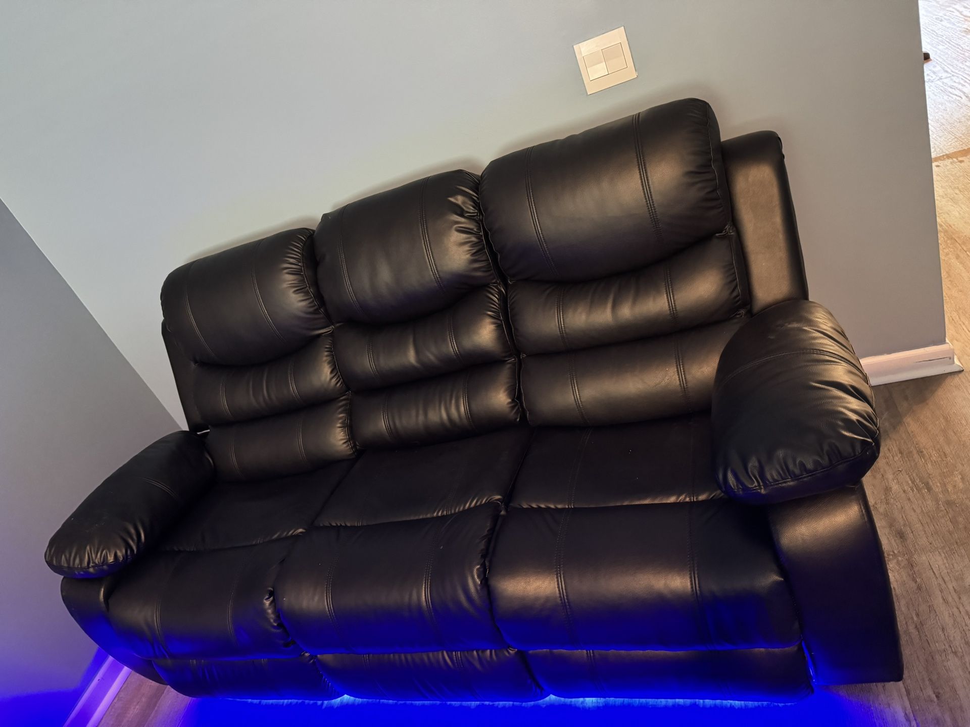 Recliner Sofá Authentic Leather (black) Led Sofá
