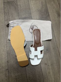 Hermes white brown sandals size 7