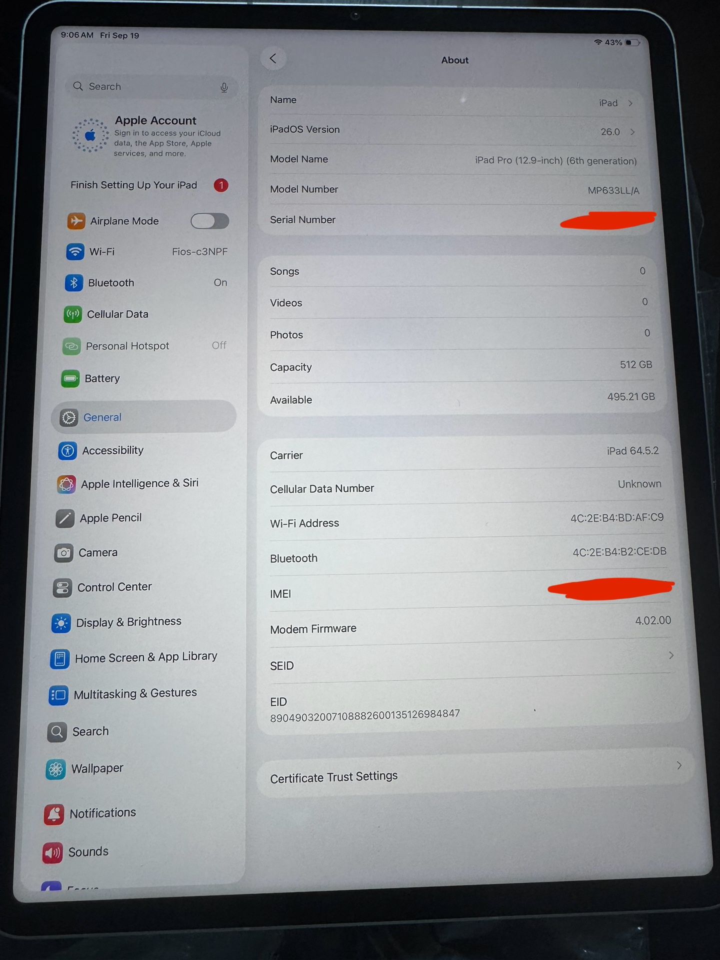 iPad Pro 12.9 6th 512Gb WiFi+cellular Unlocked 