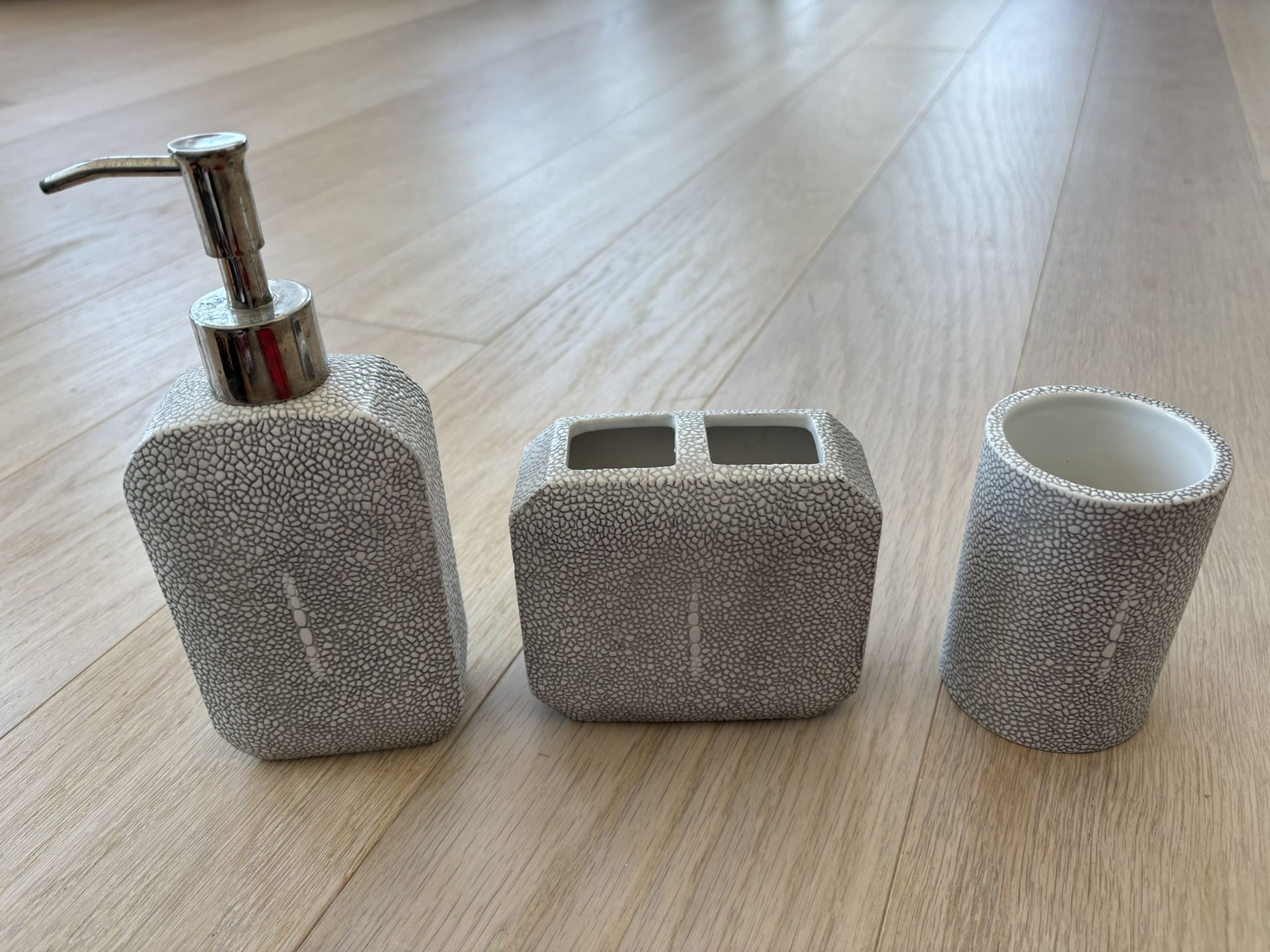 Crate and Barrel Bathroom soap dispenser set