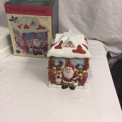 Vintage FITZ and Floyd , Deer Santa Cookies, Candy Jar