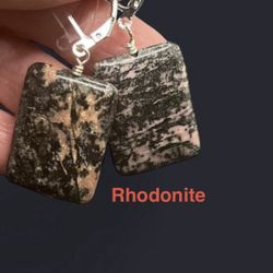 Rhodonite Genuine Stone Handmade Earrings
