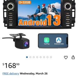 2GB+32GB Android Car Stereo for Dodge Ram 1500 with Wireless Carplay, 7 Inch Touch Screen for Jeep Car Radio with WiFi GPS Navigation FM Radio with Ca