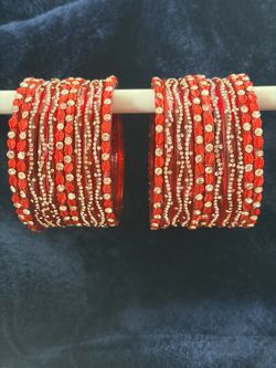 Red Rhinestone Bangle Set