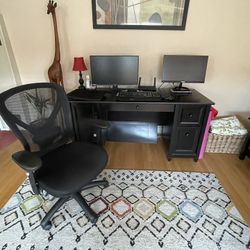 Black Wooden Desk With Office Chair