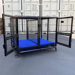 (NEW) $190 Folding Heavy Duty Dog Cage 41x31x34” Double-Door Stackable Kennel w/ Divider, Plastic Tray 