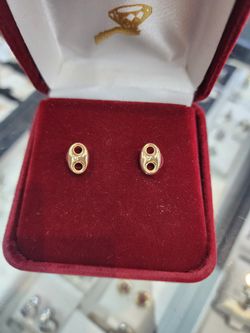 Real 14k Gold Puffed Mariner Anchor Earings
