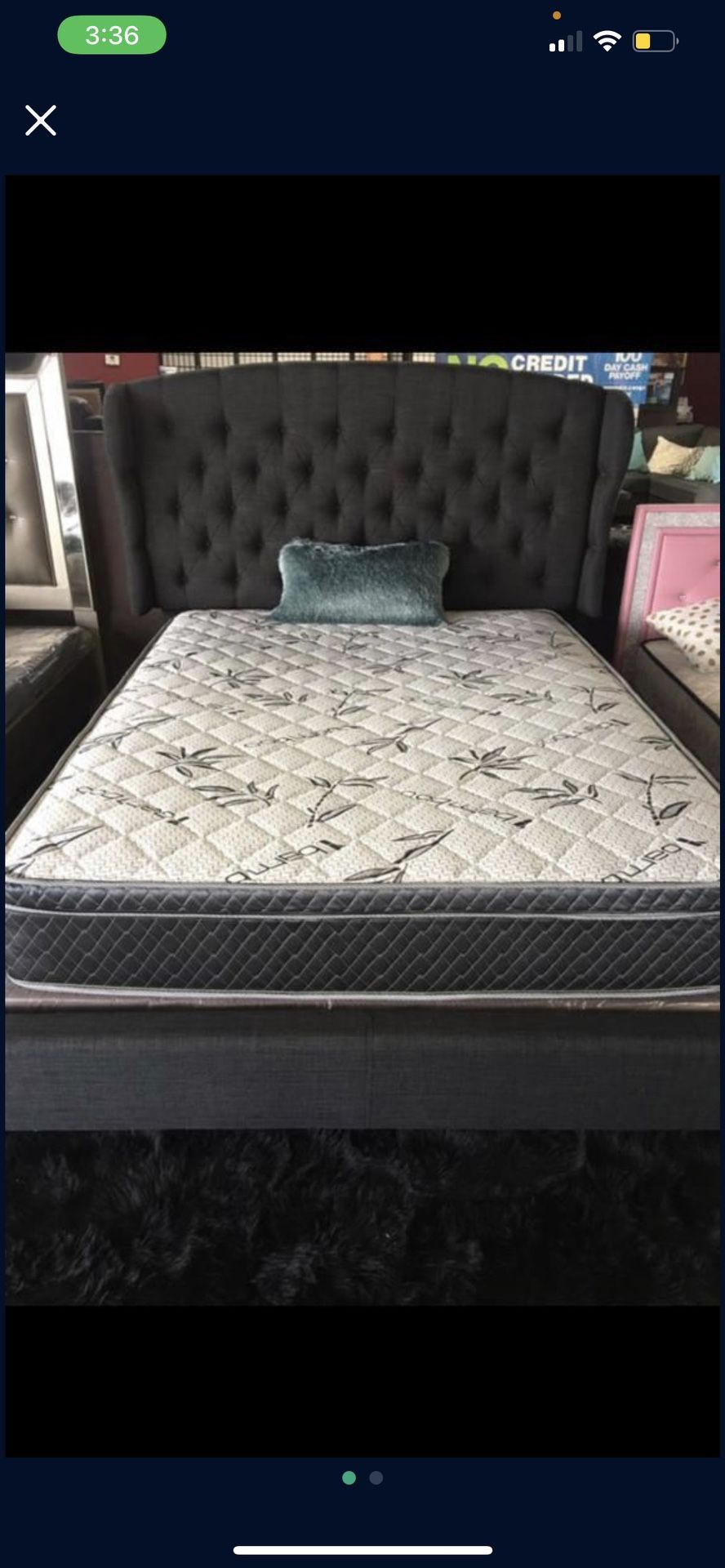 Queen Bed With Pillowtop Bamboo Mattress Only