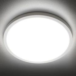 SunRider LED Flush Mount Ceiling Light Fixture, 5000K Daylight White, 2400LM, 12 Inch 24W White Round Flat Ceiling Lights, 240W Equiv. Non
