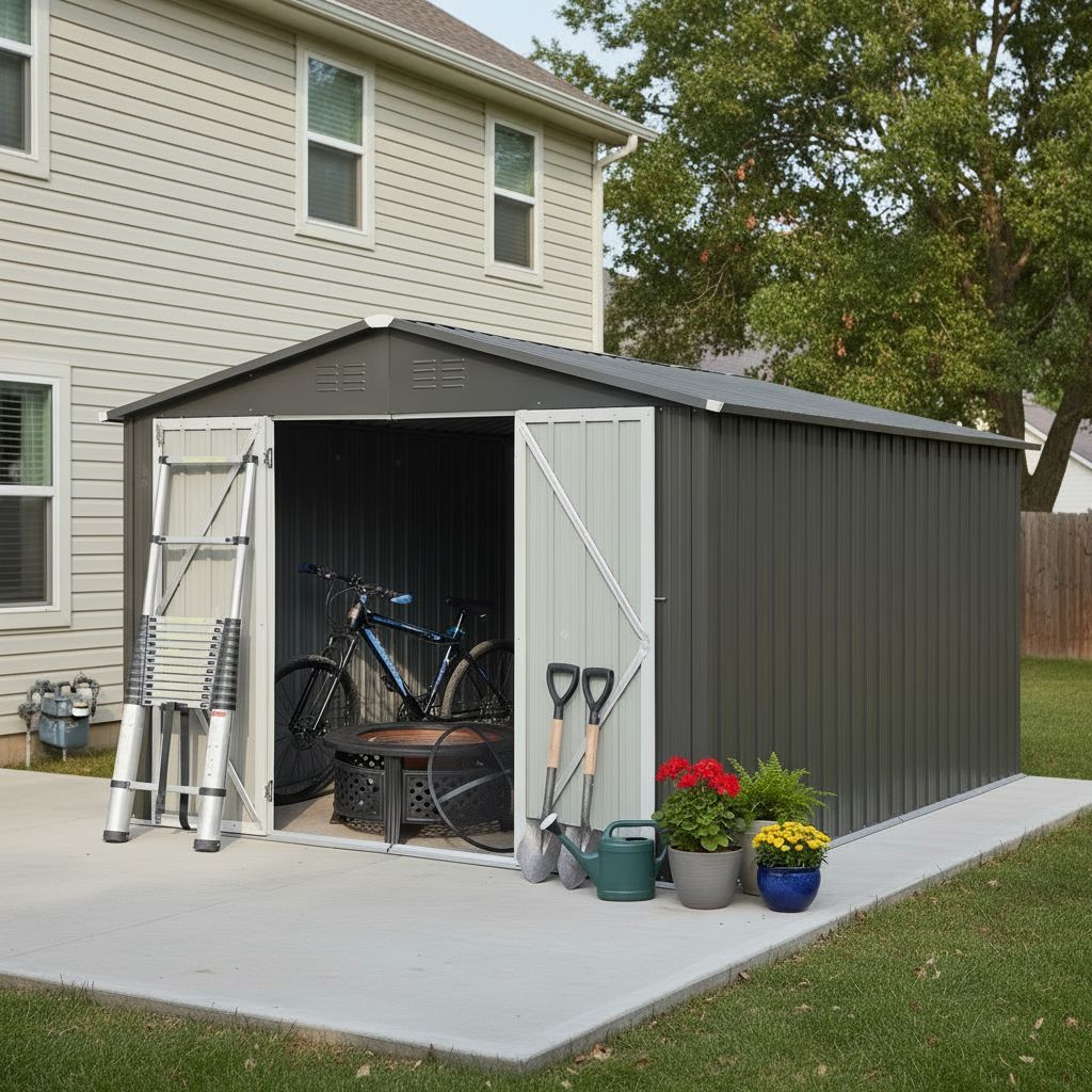 10x12 Ft Metal outdoor storage sheds , Grey
