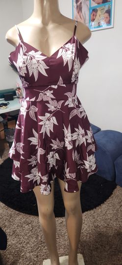 Burgundy Floral Spaghetti Strap Mini Dress