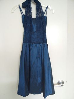 Blue Halter Top Dress With Lace
