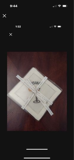 Embroidered Cocktail Coasters, 4, By Lord & Taylor. The packaging is yellowed due to aging plastic, but the coasters are white and new.