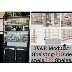 IKEA Ivar Shelving Unit Components.20”x17 & 35”W Shelves,70.5” Side Panels.MSRP $499-Garage,Workshop Storage- Create 1,2,3 ,4,or5 Unit Shelf,+ Separat
