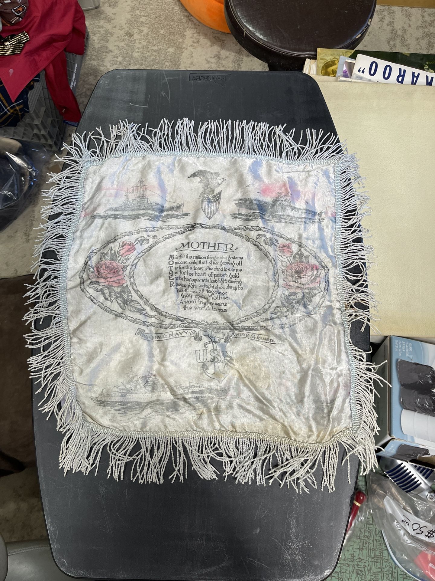 Vintage World War II military souvenir pillowcase