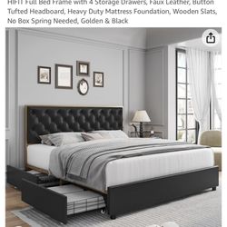 Full Bed Frame With 4 Storage Drawers 