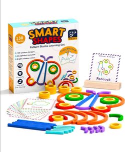 Brand new Wooden Montessori Smart Sticks and Rings Puzzle Game for Kids, Wooden Pattern Blocks Learning Set with 130 Wooden Pieces, 50+ Double-Sided C