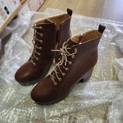 WUORWU platform boots chunky heel booties for womens black combat ankle boots