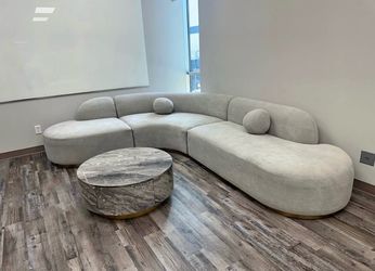 Curved Sectional Sofa Light Gray Fabric