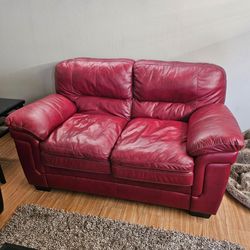 Red Leather Loveseat Sofa