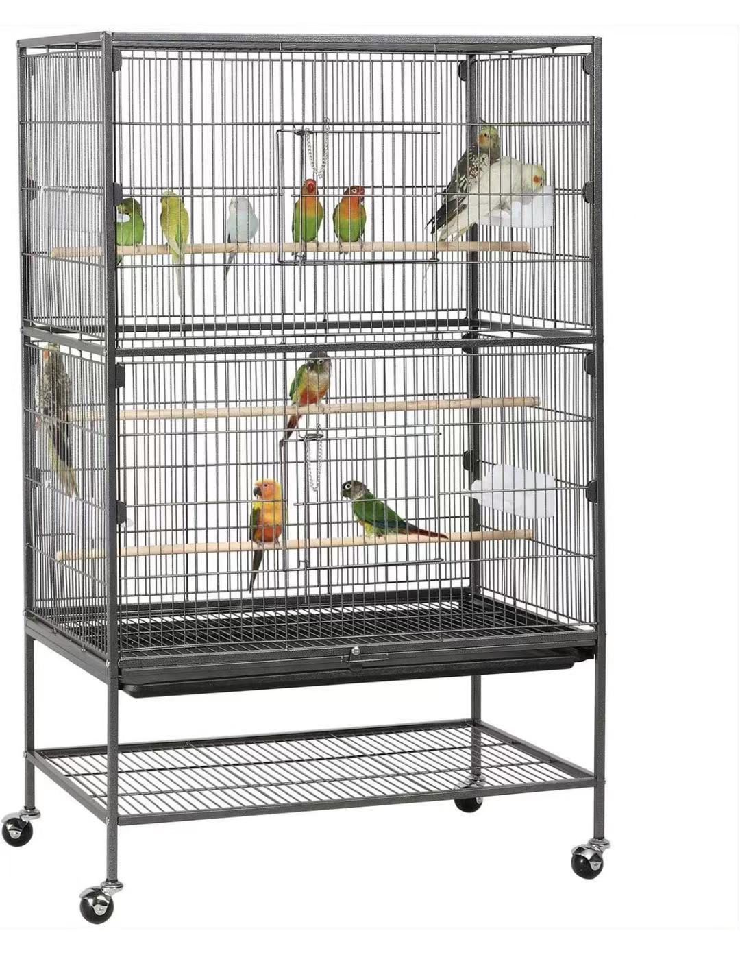 52-inch Wrought Iron Standing Large Flight King Bird Cage for Cockatiels African Grey Quaker Amazon Sun Parakeets Green Cheek Conures Pigeons Parrot B