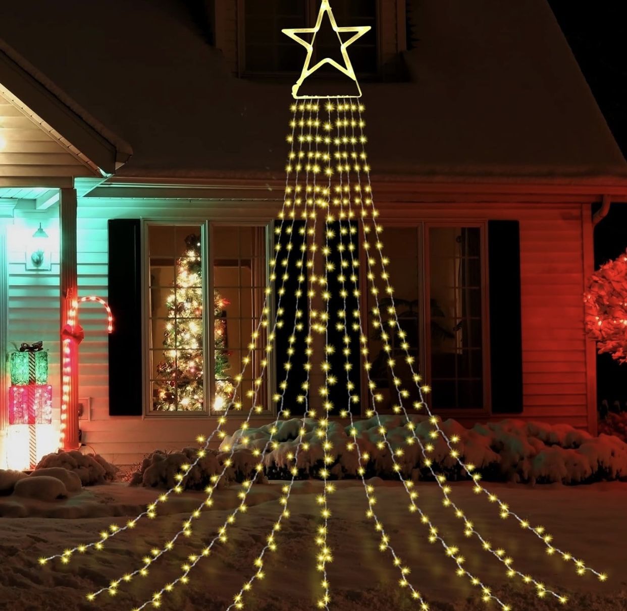 SANKUU 334 LED Christmas Decorations Star Lights String, 16.4 FT Waterfall Christmas Tree Lights 8 Lighting Modes Christmas Tree Star String Lights fo