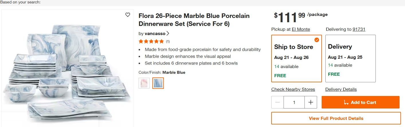 Flora 26 Piece Marble Blue Porcelain Dinnerware Set Home & Garden