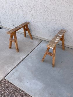 Pair of wood saw horses made by EMIR from Ashford England