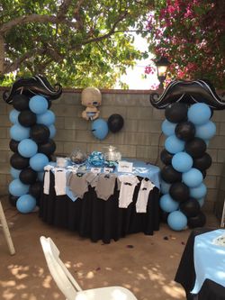 Mustache bash party rentals and balloon decor