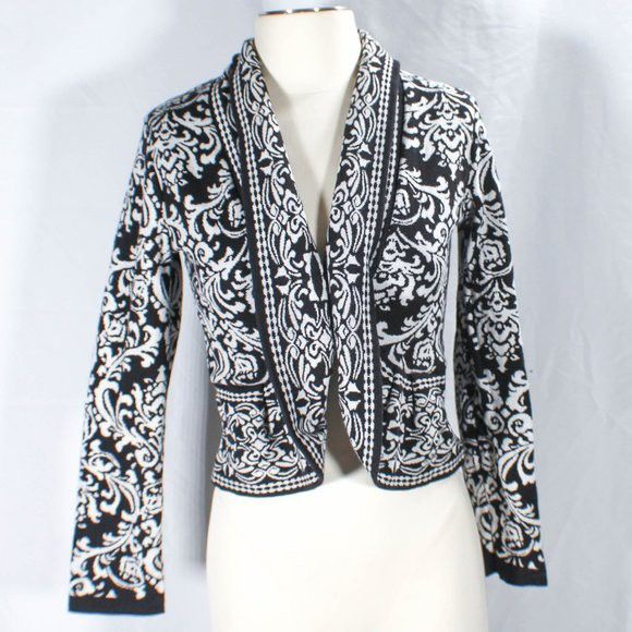 Corporate Goth Aesthetic Black & White Damask Cardigan Sweater Small Petite
Style & Co.