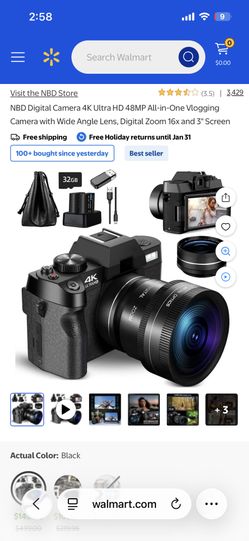 NBD Digital Camera 4K Ultra HD 48MP All-in-One Vlogging Camera with Wide Angle Lens, Digital Zoom 16x and 3" Screen