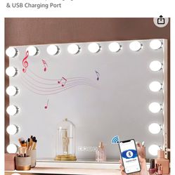 FENCHILIN Vanity Mirror for Makeup with Speaker Extra Large Hollywood Lighted Mirror with 18 Dimming LED Bulbs 