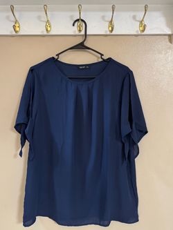 SHEIN Curve Navy Blue Ruffle Sleeve Blouse 0XL