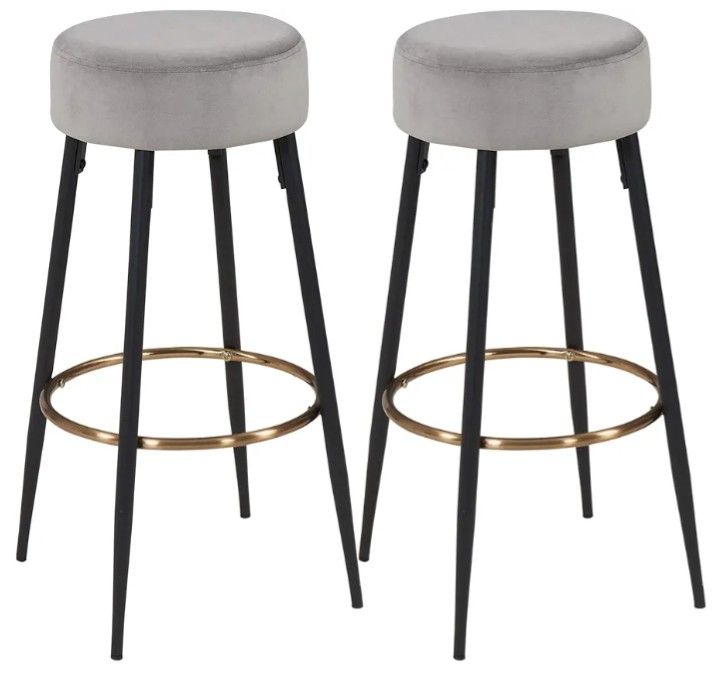 Duhome Set of 2, Modern Round Velvet Bar Stools, Height 30 Inches, Kitchen Breakfast Round Dining Chair Height for Coffee Shop, Bar, Grey