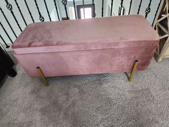 Velvet pink storage bench ottoman