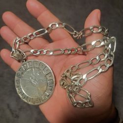 Silver Necklace and coin Pendant 